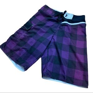 Burnside purple plaid board shorts